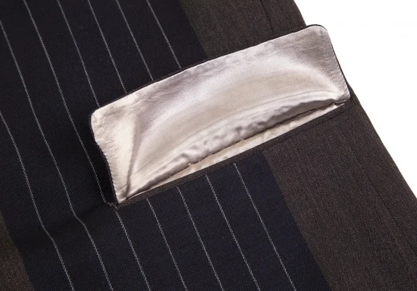 コムデギャルソン オムプリュスCOMME des GARCONS HOMME PLUS ウールモヘヤストライプ切替デザインジャケット 茶紺M K-77839_010