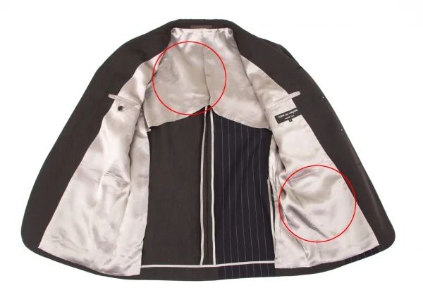 コムデギャルソン オムプリュスCOMME des GARCONS HOMME PLUS ウールモヘヤストライプ切替デザインジャケット 茶紺M K-77839_011