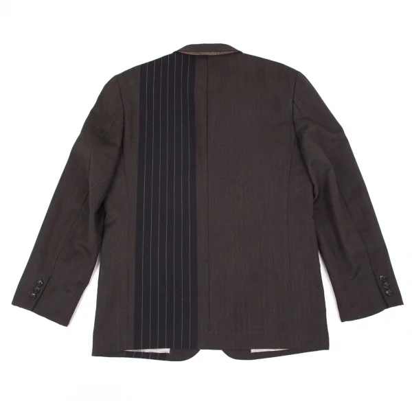 コムデギャルソン オムプリュスCOMME des GARCONS HOMME PLUS ウールモヘヤストライプ切替デザインジャケット 茶紺M K-77839_014