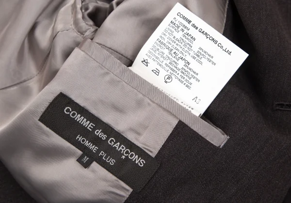 コムデギャルソン オムプリュスCOMME des GARCONS HOMME PLUS ウールモヘヤストライプ切替デザインジャケット 茶紺M K-77839_017