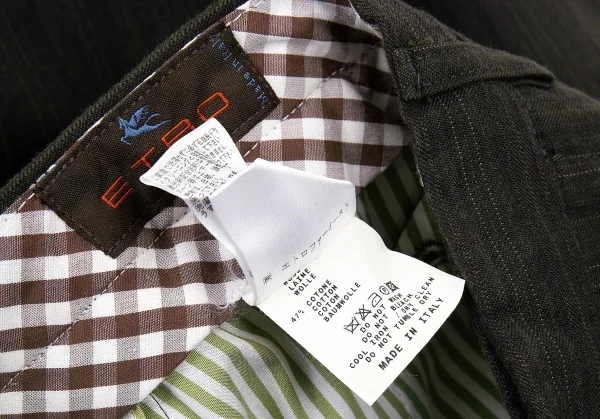 エトロETRO ウールコットンストライプパンツ チャコールカーキ48 K-77880_011