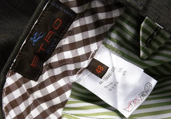 エトロETRO ウールコットンストライプパンツ チャコールカーキ48 K-77880_012