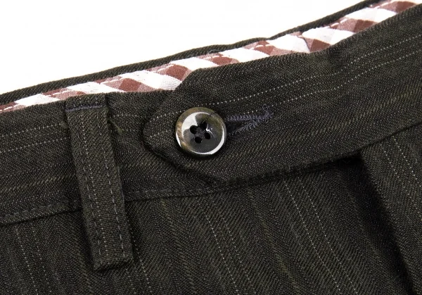エトロETRO ウールコットンストライプパンツ チャコールカーキ48 K-77880_004