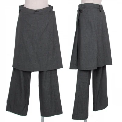 ヨウジヤマモト ノアールYohji Yamamoto NOIR 混紡コットンラップスカート付きパンツ