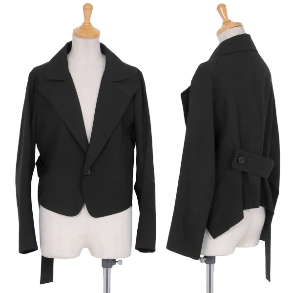 ヨウジヤマモト ファムYohji Yamamoto FEMME ウールビッグラペルショート丈ジャケット 黒1 K-77996_001
