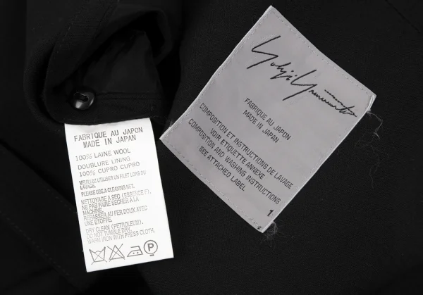 ヨウジヤマモト ファムYohji Yamamoto FEMME ウールビッグラペルショート丈ジャケット 黒1 K-77996_019