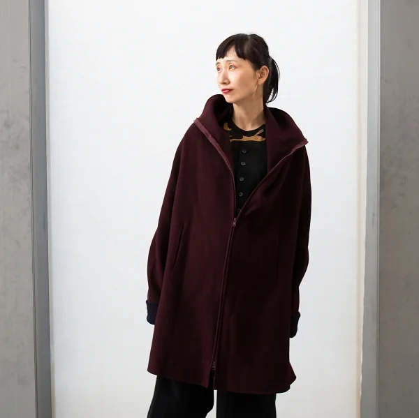 ヨウジヤマモト ファムYohji Yamamoto FEMME ウールフェルトドルマンジップアップコート ボルドー2 K-77997_017