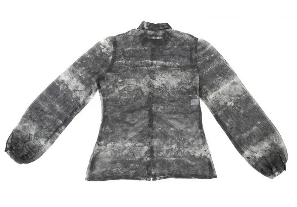 ジャンポールゴルチエ ファムJean Paul GAULTIER FEMME まだらプリントフロントギャザーメッシュシャツ グレー白40 K-78057_010