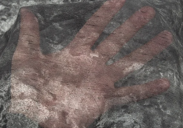 ジャンポールゴルチエ ファムJean Paul GAULTIER FEMME まだらプリントフロントギャザーメッシュシャツ グレー白40 K-78057_012