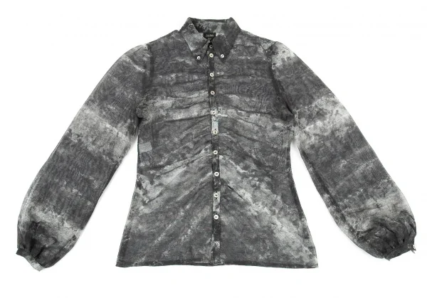 ジャンポールゴルチエ ファムJean Paul GAULTIER FEMME まだらプリントフロントギャザーメッシュシャツ グレー白40 K-78057_002