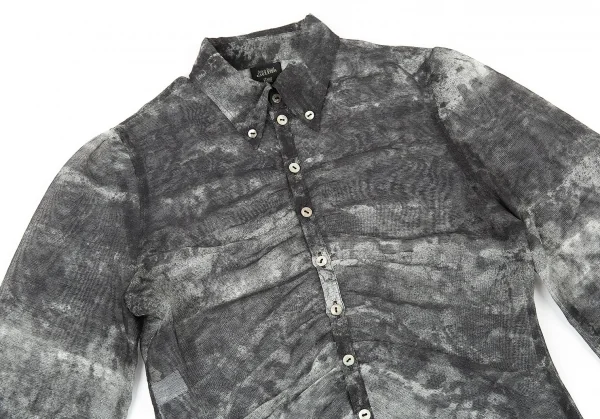 ジャンポールゴルチエ ファムJean Paul GAULTIER FEMME まだらプリントフロントギャザーメッシュシャツ グレー白40 K-78057_003