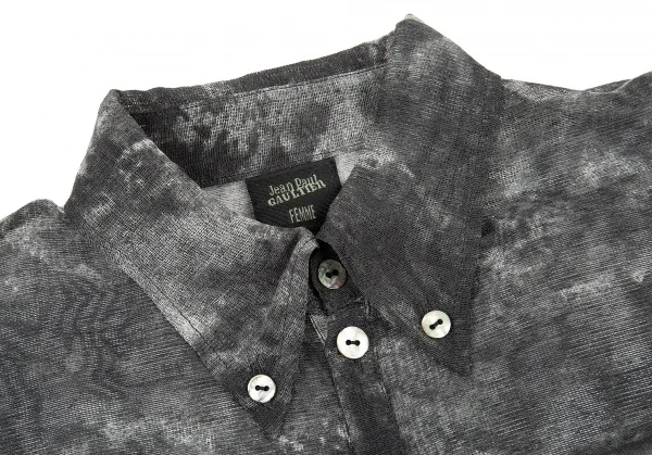 ジャンポールゴルチエ ファムJean Paul GAULTIER FEMME まだらプリントフロントギャザーメッシュシャツ グレー白40 K-78057_004