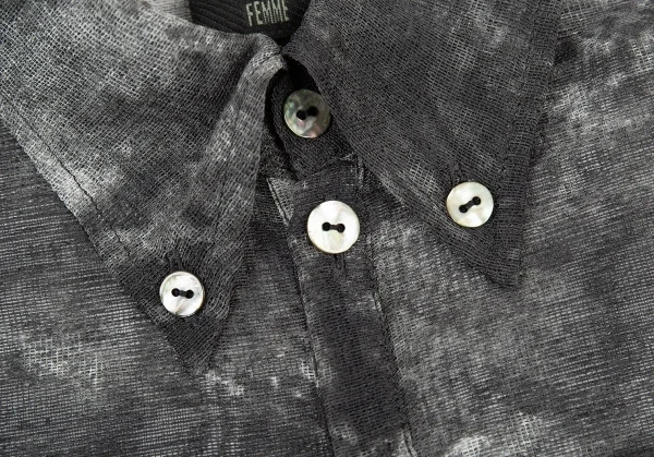 ジャンポールゴルチエ ファムJean Paul GAULTIER FEMME まだらプリントフロントギャザーメッシュシャツ グレー白40 K-78057_005