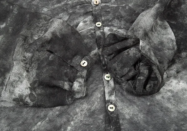 ジャンポールゴルチエ ファムJean Paul GAULTIER FEMME まだらプリントフロントギャザーメッシュシャツ グレー白40 K-78057_007