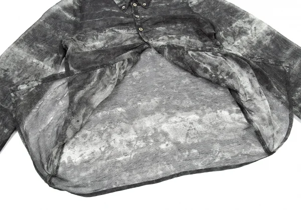 ジャンポールゴルチエ ファムJean Paul GAULTIER FEMME まだらプリントフロントギャザーメッシュシャツ グレー白40 K-78057_009