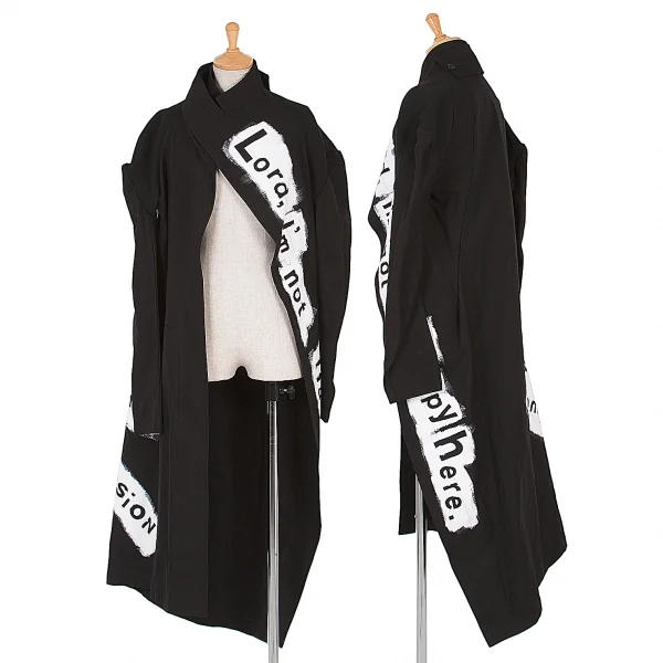 ヨウジヤマモト ファムYohji Yamamoto FEMME ペイントデザインコットンロングジャケット 黒1 K-78079_001