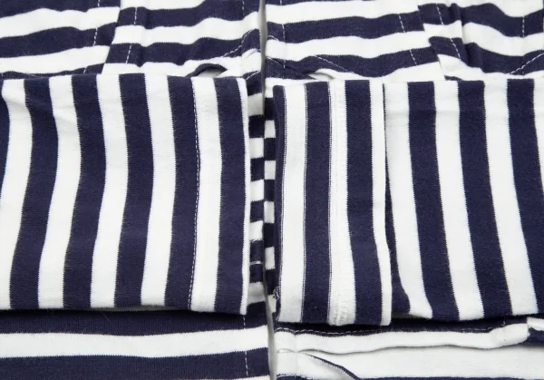 コムコム コムデギャルソンCOMME des GARCONS フロントパッチワーク切替ボーダー長袖Tシャツ 白紺L K-79106_010