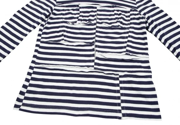 コムコム コムデギャルソンCOMME des GARCONS フロントパッチワーク切替ボーダー長袖Tシャツ 白紺L K-79106_011