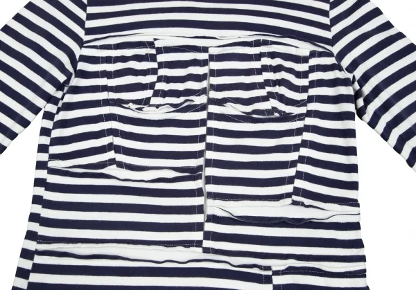 コムコム コムデギャルソンCOMME des GARCONS フロントパッチワーク切替ボーダー長袖Tシャツ 白紺L K-79106_012