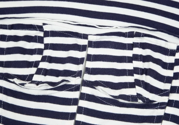 コムコム コムデギャルソンCOMME des GARCONS フロントパッチワーク切替ボーダー長袖Tシャツ 白紺L K-79106_013