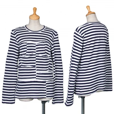 コムコム コムデギャルソンCOMME des GARCONS フロントパッチワーク切替ボーダー長袖Tシャツ