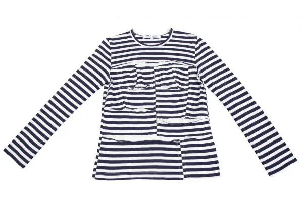 コムコム コムデギャルソンCOMME des GARCONS フロントパッチワーク切替ボーダー長袖Tシャツ 白紺L K-79106_002