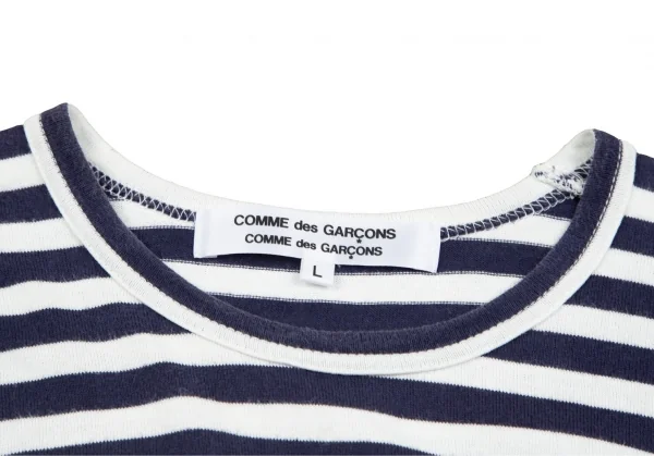 コムコム コムデギャルソンCOMME des GARCONS フロントパッチワーク切替ボーダー長袖Tシャツ 白紺L K-79106_006