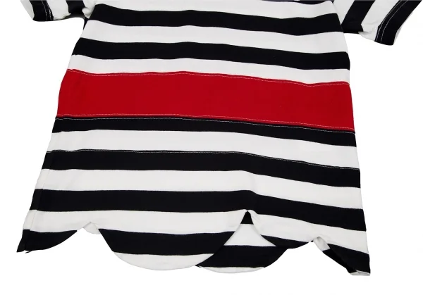 ローブドシャンブル コムデギャルソンrobe de chambre COMME des GARCONS 裾ラウンドカットボーダーTシャツ 白黒赤S位 K-79127_005