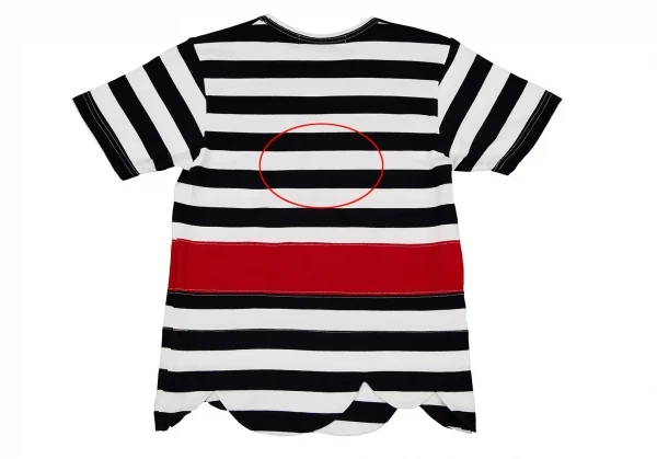 ローブドシャンブル コムデギャルソンrobe de chambre COMME des GARCONS 裾ラウンドカットボーダーTシャツ 白黒赤S位 K-79127_009