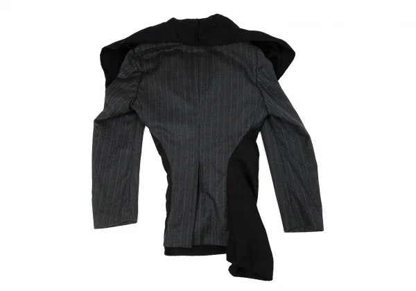 コムデギャルソンCOMME des GARCONS フロントドレープ切替ストライプジャケット 黒グレーS K-79426_012