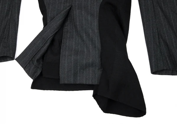 コムデギャルソンCOMME des GARCONS フロントドレープ切替ストライプジャケット 黒グレーS K-79426_013
