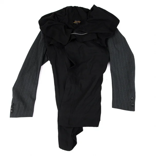 コムデギャルソンCOMME des GARCONS フロントドレープ切替ストライプジャケット 黒グレーS K-79426_002
