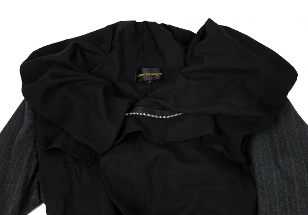 コムデギャルソンCOMME des GARCONS フロントドレープ切替ストライプジャケット 黒グレーS K-79426_003