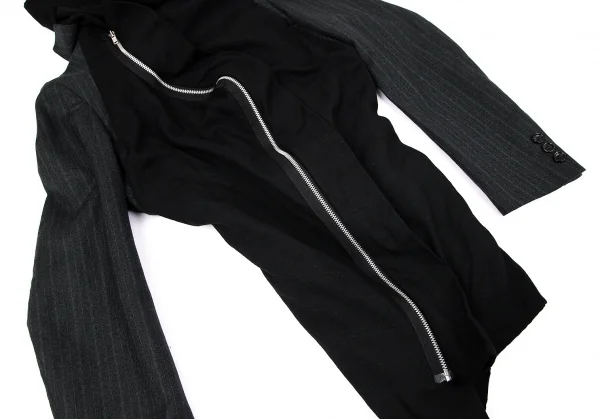 コムデギャルソンCOMME des GARCONS フロントドレープ切替ストライプジャケット 黒グレーS K-79426_005