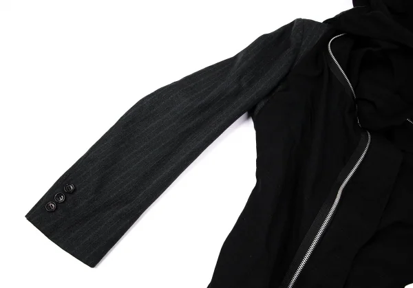 コムデギャルソンCOMME des GARCONS フロントドレープ切替ストライプジャケット 黒グレーS K-79426_006