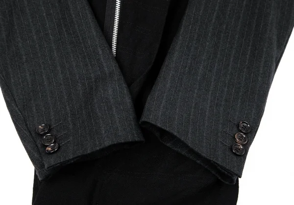 コムデギャルソンCOMME des GARCONS フロントドレープ切替ストライプジャケット 黒グレーS K-79426_007