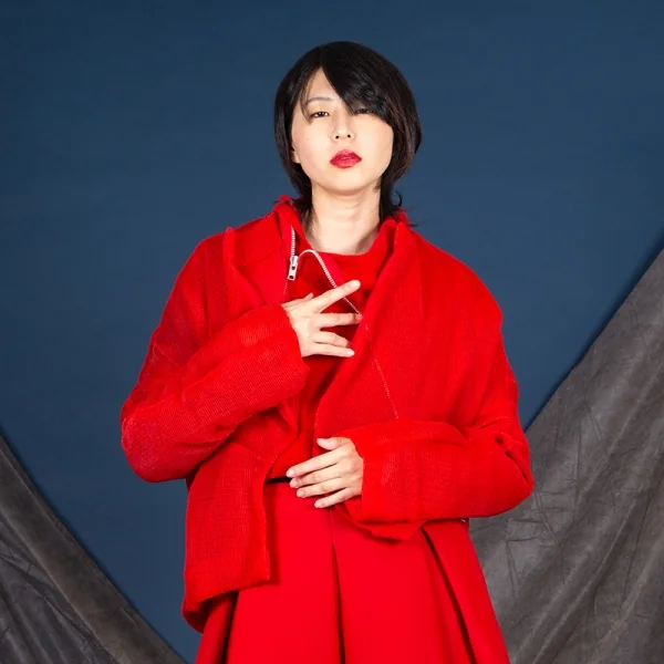 コムデギャルソンCOMME des GARCONSボックスプリーツチュールノーカラー変形ジャケット 赤M K-79536_014