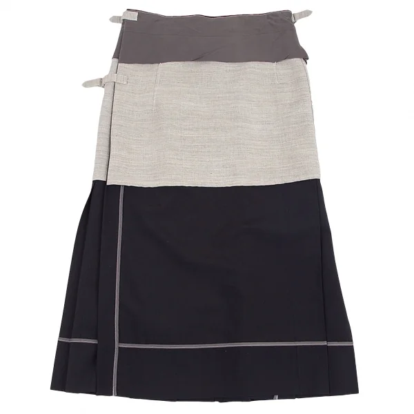 コムデギャルソンCOMME des GARCONS異素材切替インサイドアウトラップスカート 黒生成り他M K-79538_004
