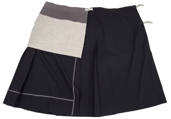 コムデギャルソンCOMME des GARCONS異素材切替インサイドアウトラップスカート 黒生成り他M K-79538_009