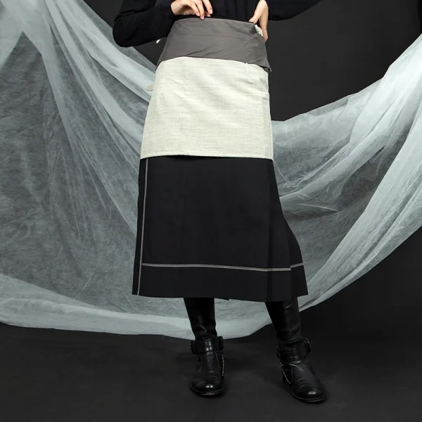 コムデギャルソンCOMME des GARCONS異素材切替インサイドアウトラップスカート 黒生成り他M K-79538_012