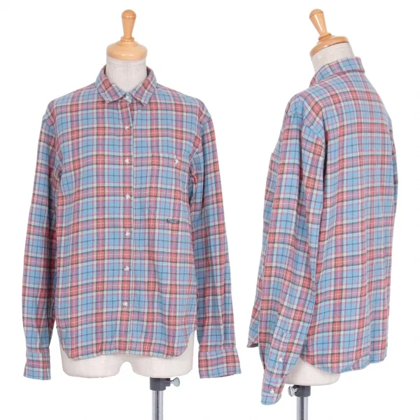 マドモアゼルノンノンMademoiselle NON NON コットンチェックネルシャツ 水色赤他38M K-79549_001