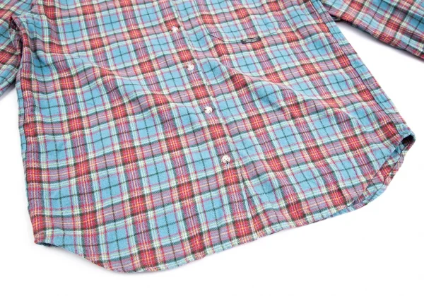 マドモアゼルノンノンMademoiselle NON NON コットンチェックネルシャツ 水色赤他38M K-79549_010