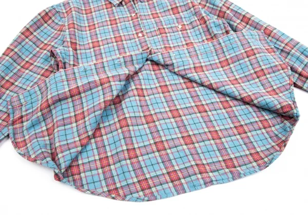 マドモアゼルノンノンMademoiselle NON NON コットンチェックネルシャツ 水色赤他38M K-79549_011