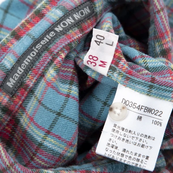 マドモアゼルノンノンMademoiselle NON NON コットンチェックネルシャツ 水色赤他38M K-79549_014