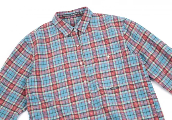 マドモアゼルノンノンMademoiselle NON NON コットンチェックネルシャツ 水色赤他38M K-79549_003