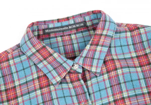 マドモアゼルノンノンMademoiselle NON NON コットンチェックネルシャツ 水色赤他38M K-79549_004