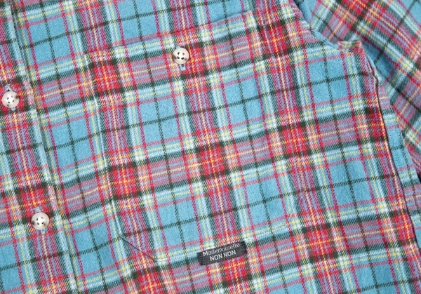 マドモアゼルノンノンMademoiselle NON NON コットンチェックネルシャツ 水色赤他38M K-79549_006