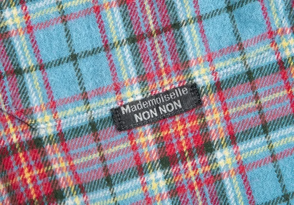 マドモアゼルノンノンMademoiselle NON NON コットンチェックネルシャツ 水色赤他38M K-79549_007