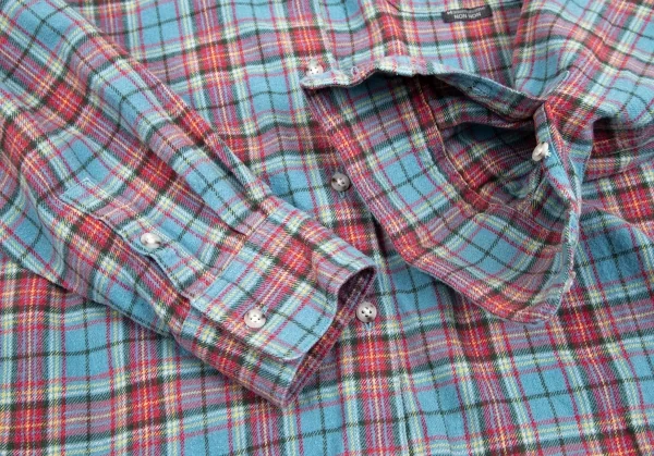 マドモアゼルノンノンMademoiselle NON NON コットンチェックネルシャツ 水色赤他38M K-79549_009