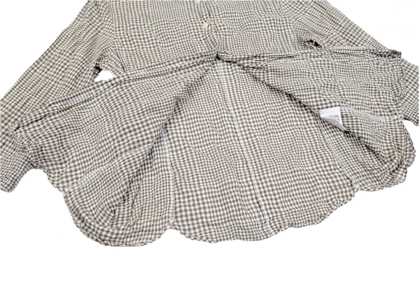 マドモアゼルノンノンMademoiselle NON NON ギンガムチェック七分袖シャツ カーキ白38M K-79555_010